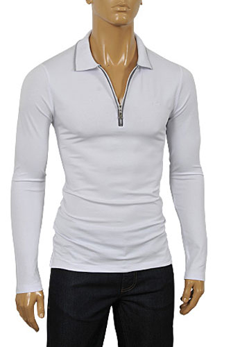 ARMANI JEANS Men’s Zip Up Cotton Shirt In White #227