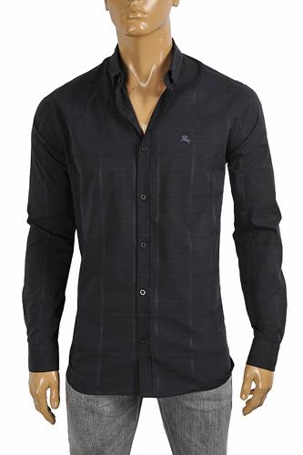 BURBERRY men's cotton high quality dress shirt in black 259