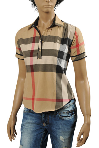 BURBERRY Ladies' Short Sleeve Button Up Shirt #152 - Click Image to Close