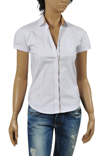 BURBERRY Ladies' Short Sleeve Button Up Shirt #153 - Click Image to Close
