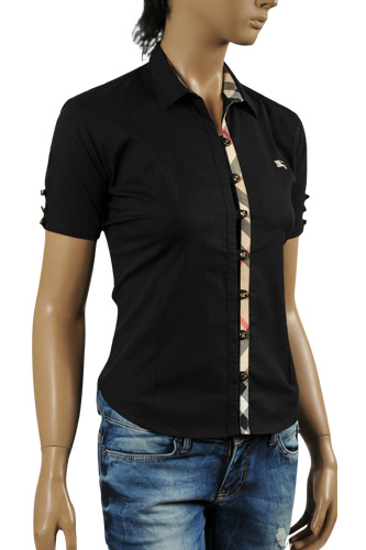 BURBERRY Ladies' Short Sleeve Button Up Shirt #154 - Click Image to Close