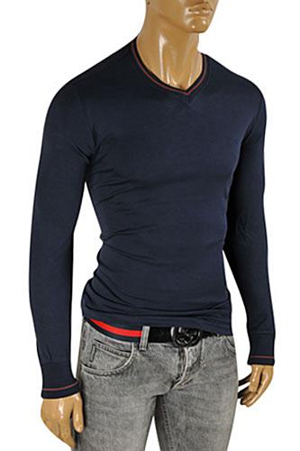GUCCI Men's V-Neck Long Sleeve Shirt In Navy Blue #327 - Click Image to Close