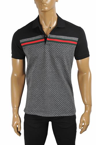 GUCCI men’s cotton polo with signature red and green stripe 404