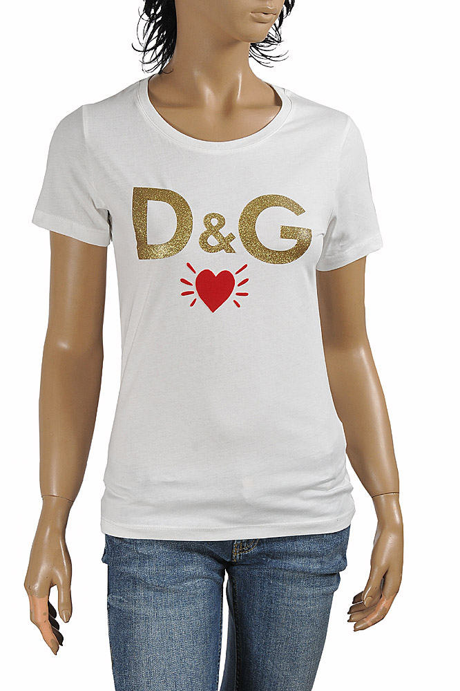 DOLCE & GABBANA women's cotton t-shirt with front print logo 2