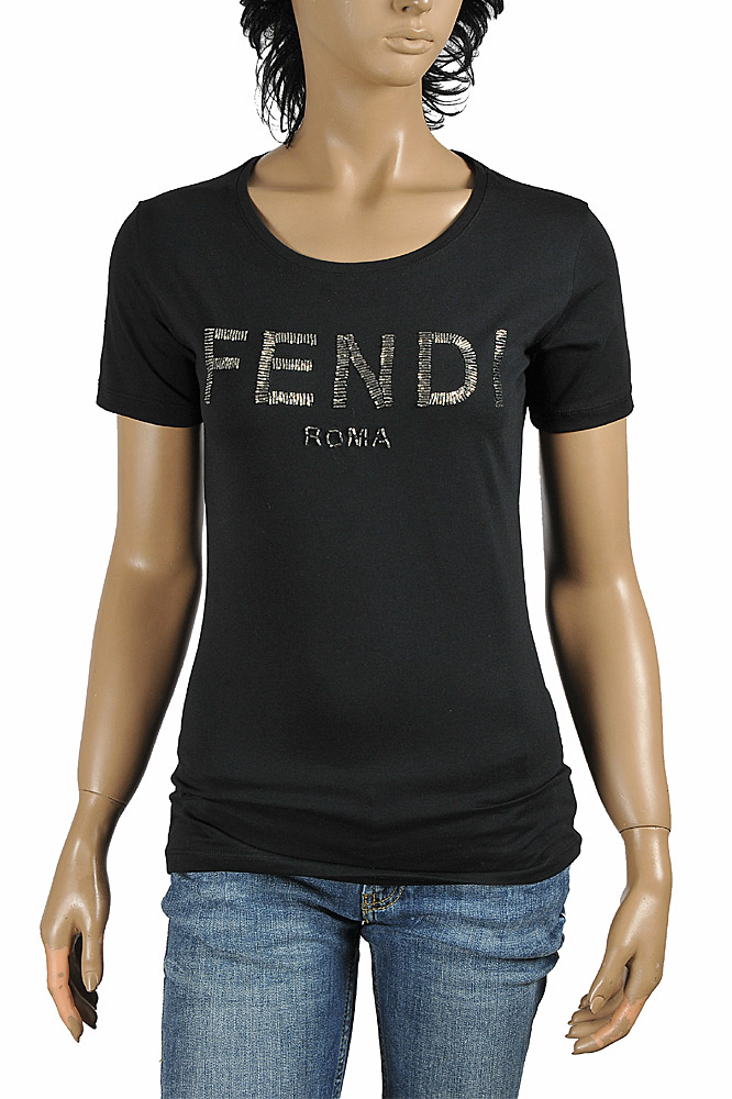FENDI women's cotton T-shirt with front logo appliqué 40