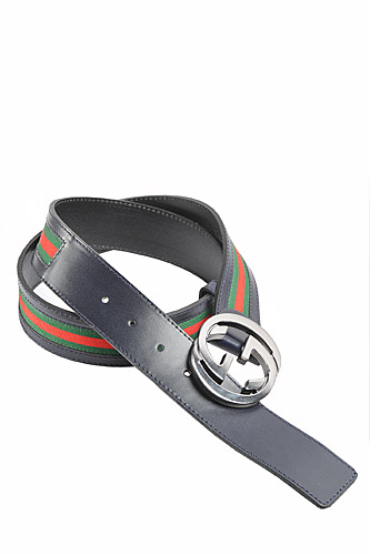 GUCCI Men's Leather Belt With Red And Green Stripe 54