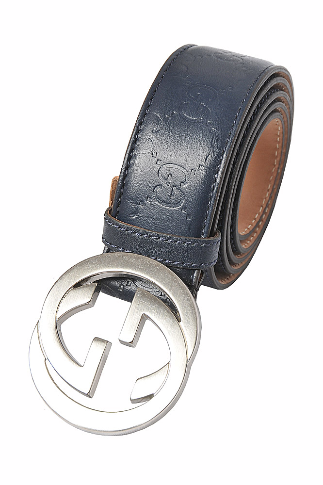 GUCCI GG men's leather belt in navy blue 68