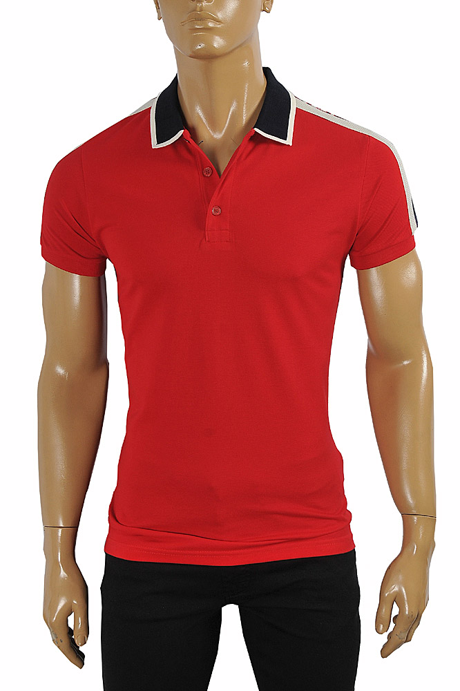 GUCCI men's cotton polo with GUCCI stripe in red color #382