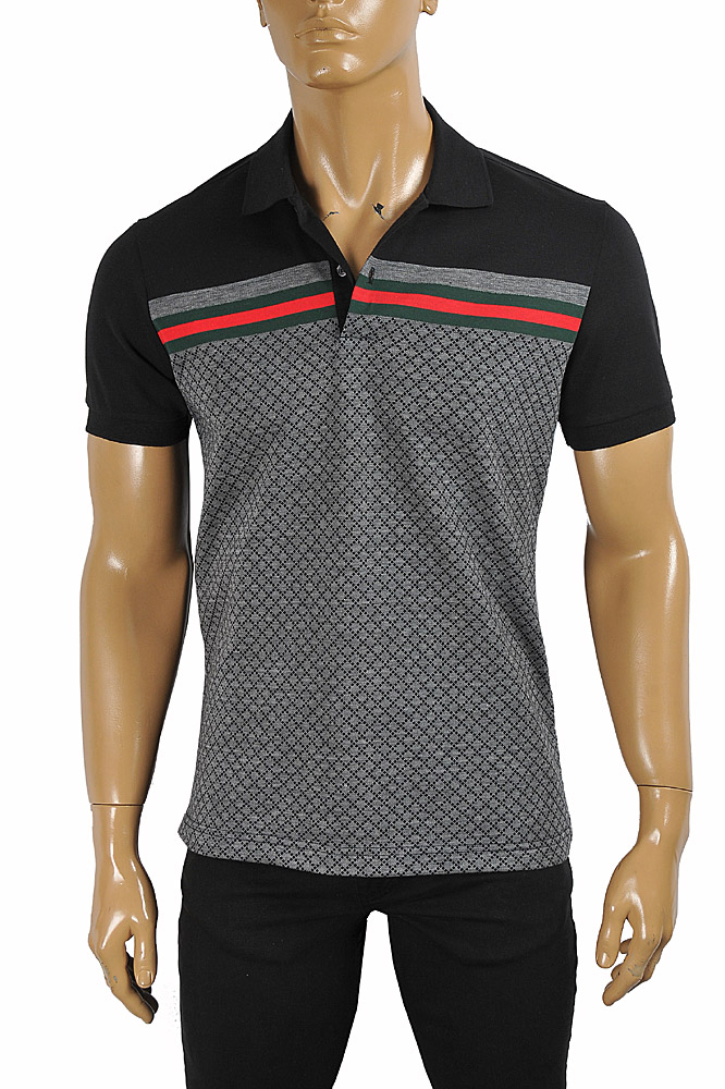 GUCCI men's cotton polo with signature red and green stripe 40