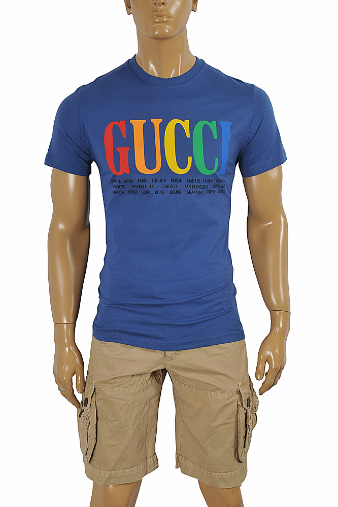 GUCCI cotton T-shirt with front print in royal blue color 263