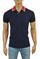 Mens Designer Clothes | GUCCI men's cotton polo with GUCCI stripe navy blue color #388 View 1