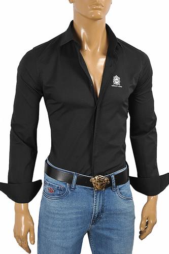 VERSACE Men's Dress Shirt In Black With Embroidery 183