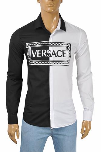 VERSACE Men's White and Black Dress Shirt 185